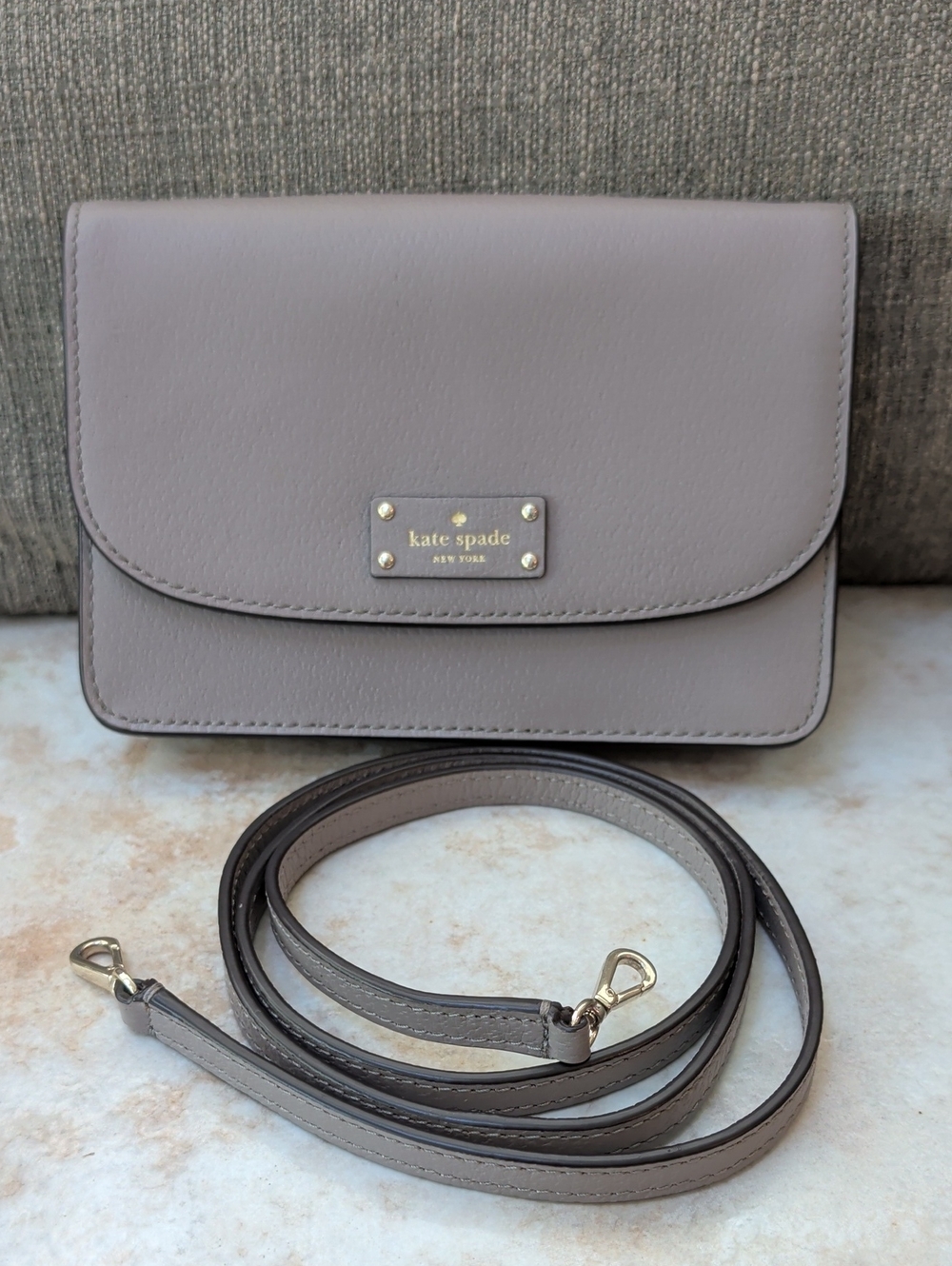 kate spade Taupe Leather Crossbody Wallet with Detachable Strap